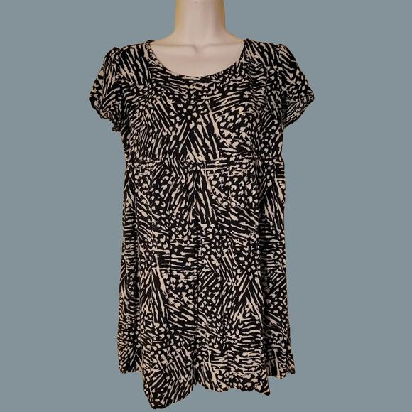 Mossimo Black and Beige Print Short Sleeve Empire Waist Swing Dress, Size S - Picture 1 of 6
